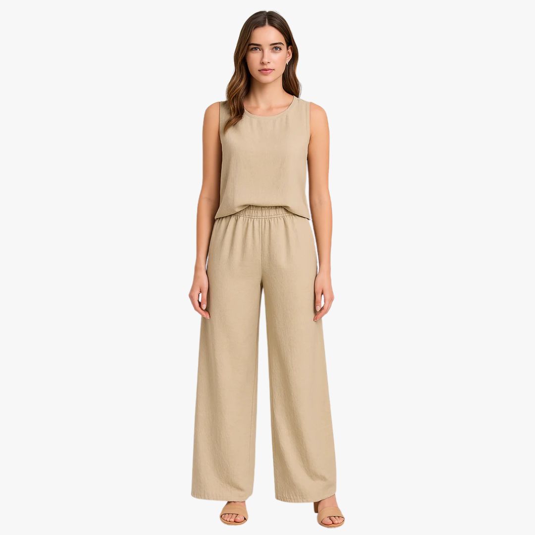 Miles & Luna Wide-Leg Trousers High Waist Pleated Front 2 Piece set for Women