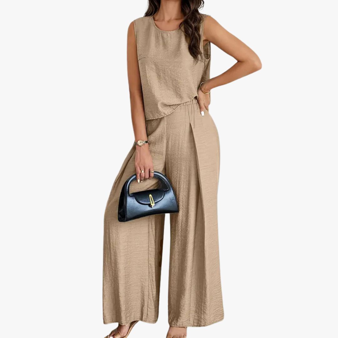 Miles & Luna Wide-Leg Trousers High Waist Pleated Front 2 Piece set for Women
