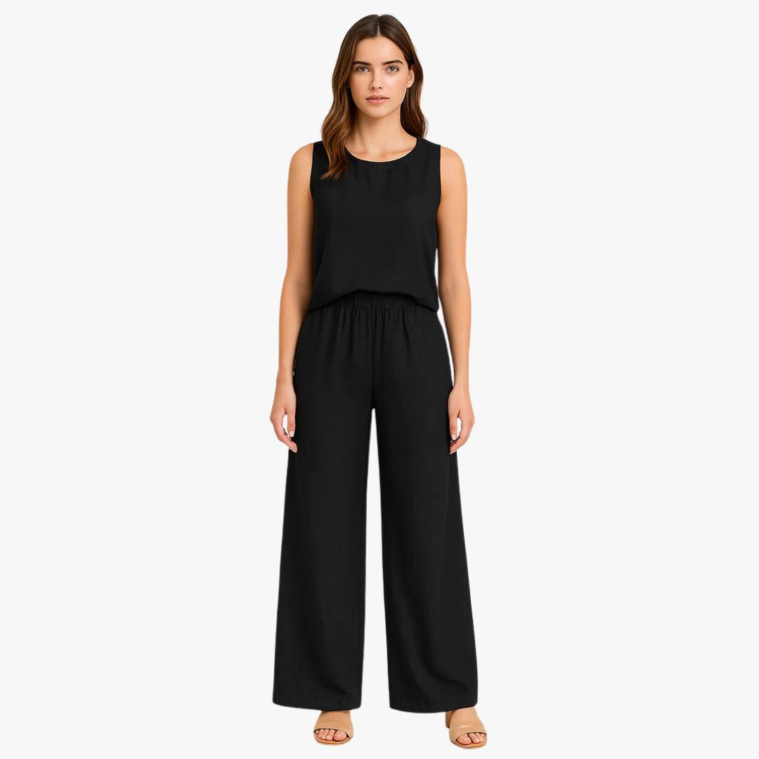 Miles & Luna Wide-Leg Trousers High Waist Pleated Front 2 Piece set for Women
