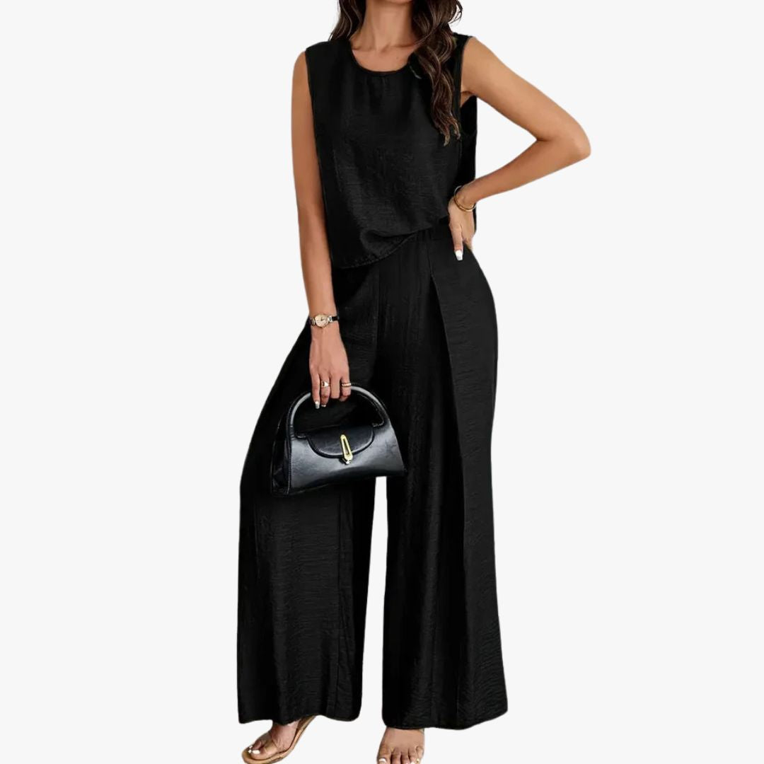 Miles & Luna Wide-Leg Trousers High Waist Pleated Front 2 Piece set for Women