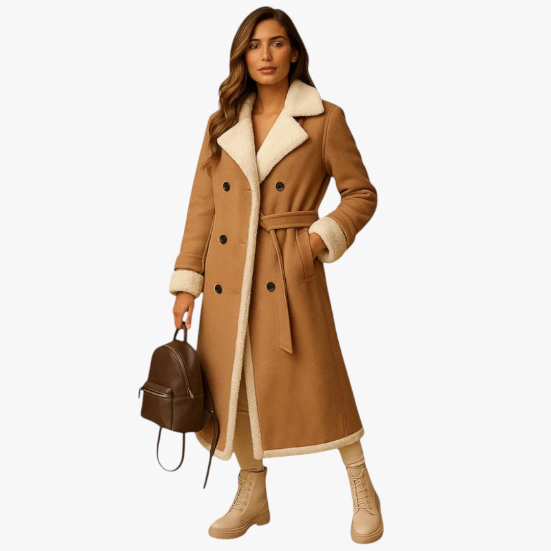 Miles & Luna Winter Coat - Long Cashmere Coat with Classic Lapel Collar