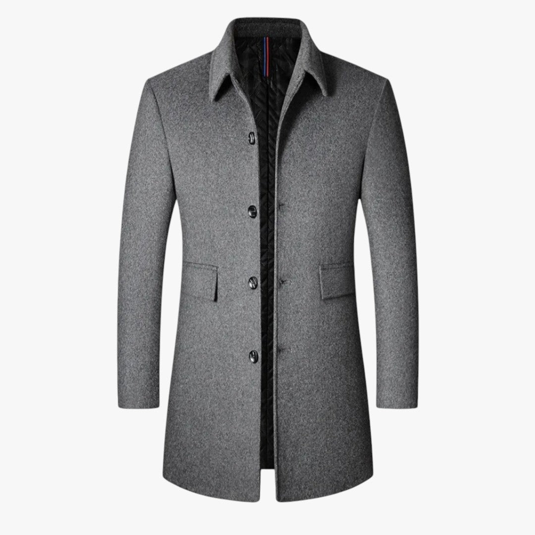 Miles & Luna Wool Long Coat Solid Color Turn-Down Collar Business Casual