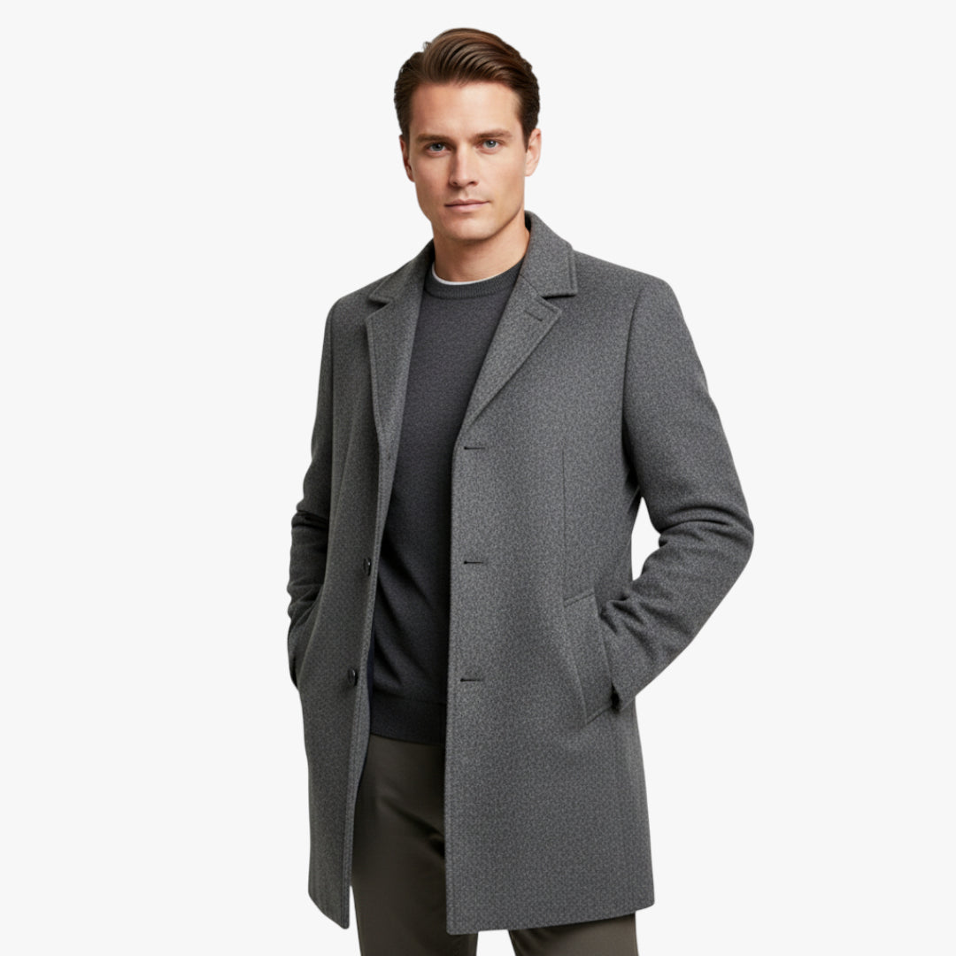 Miles & Luna Wool Long Coat Solid Color Turn-Down Collar Business Casual