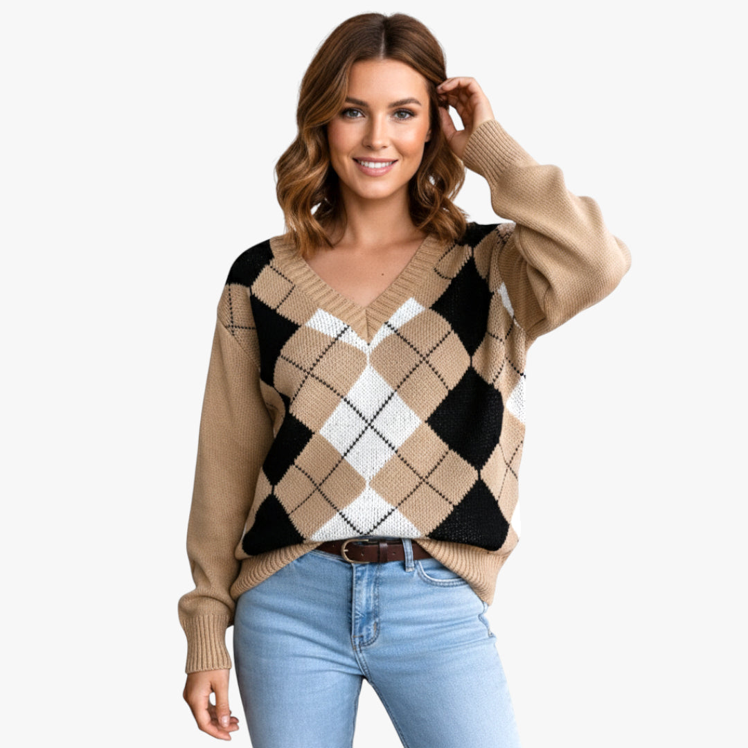 Miles & Luna Wool Sweater V-neck Rib Knit for Women