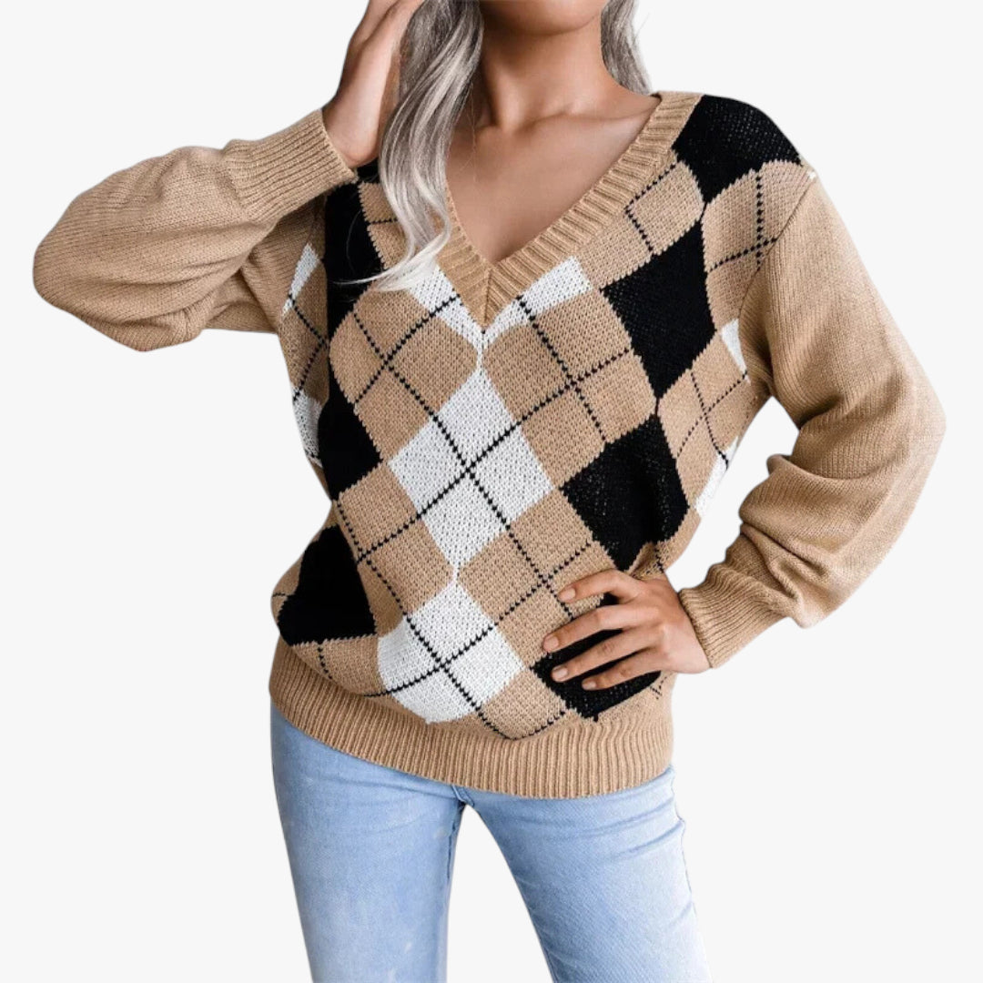 Miles & Luna Wool Sweater V-neck Rib Knit for Women