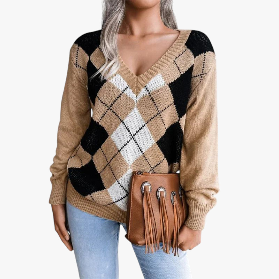 Miles & Luna Wool Sweater V-neck Rib Knit for Women