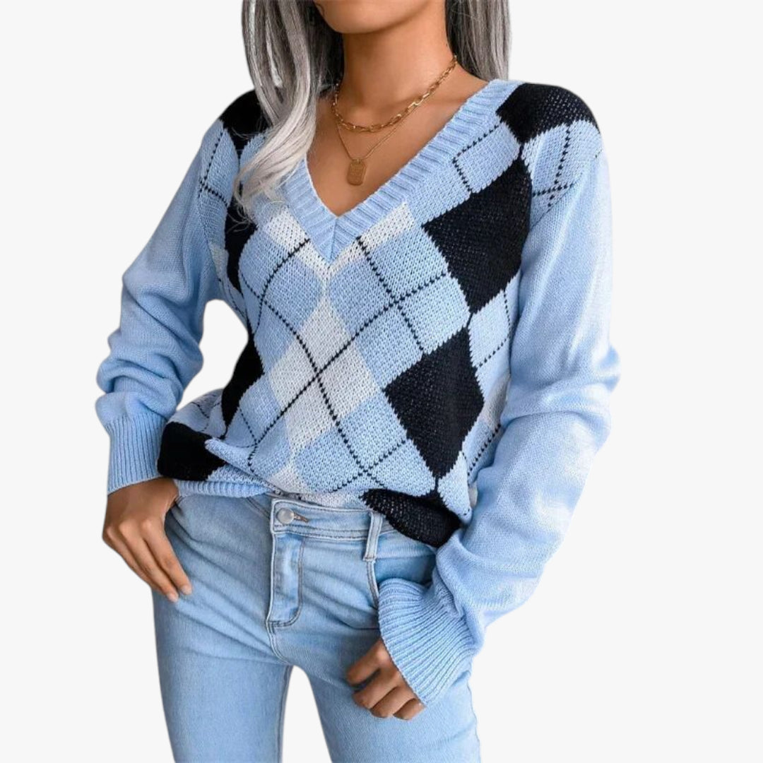 Miles & Luna Wool Sweater V-neck Rib Knit for Women