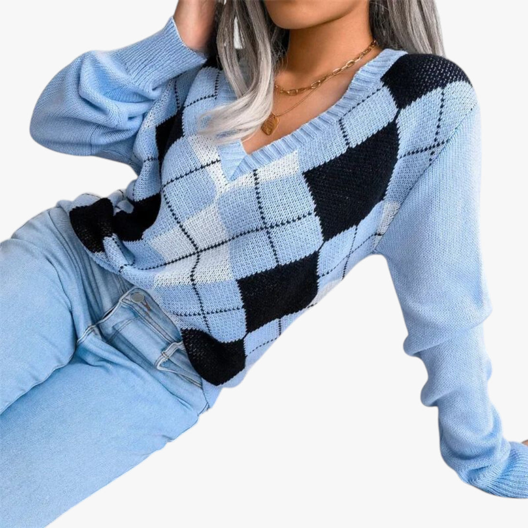 Miles & Luna Wool Sweater V-neck Rib Knit for Women