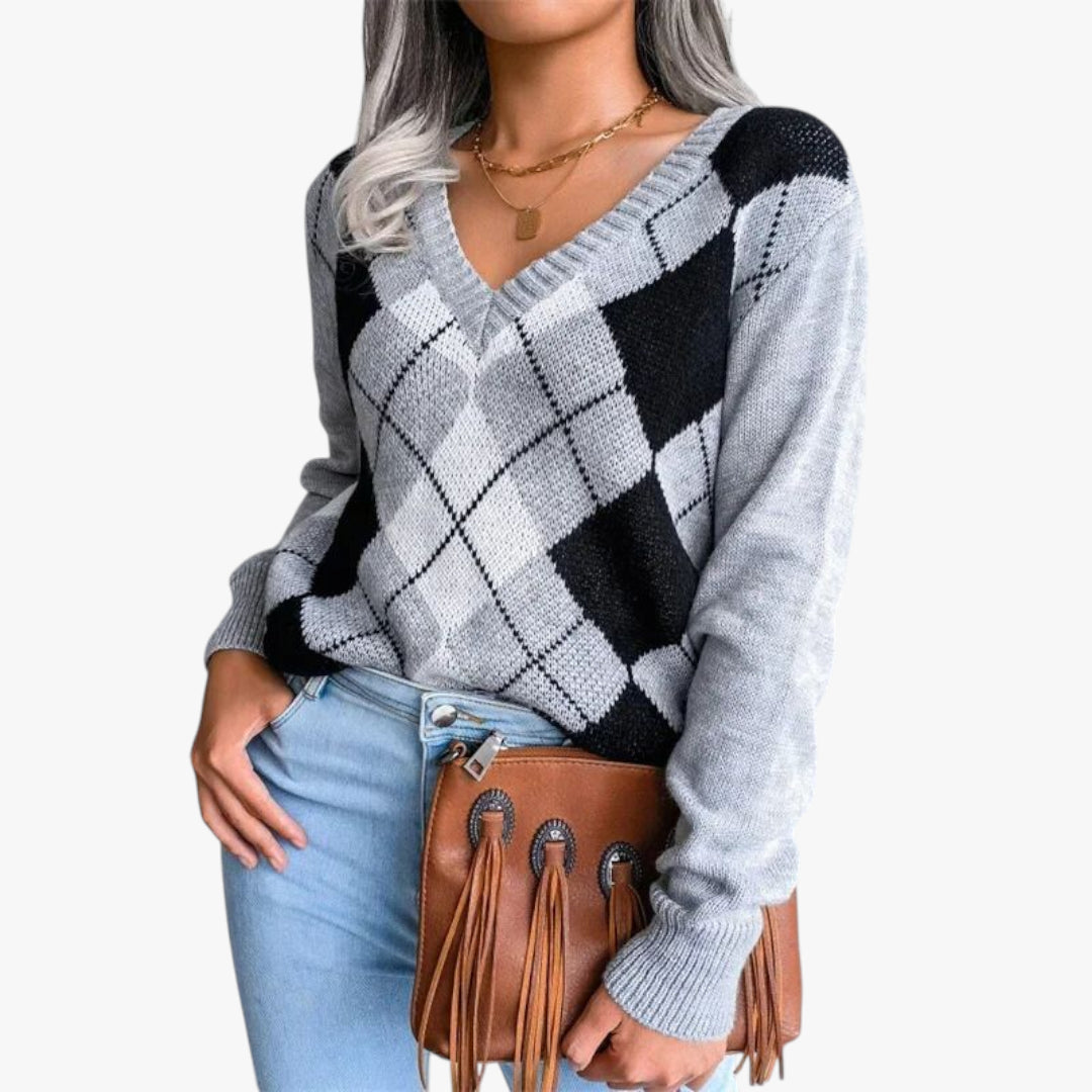 Miles & Luna Wool Sweater V-neck Rib Knit for Women