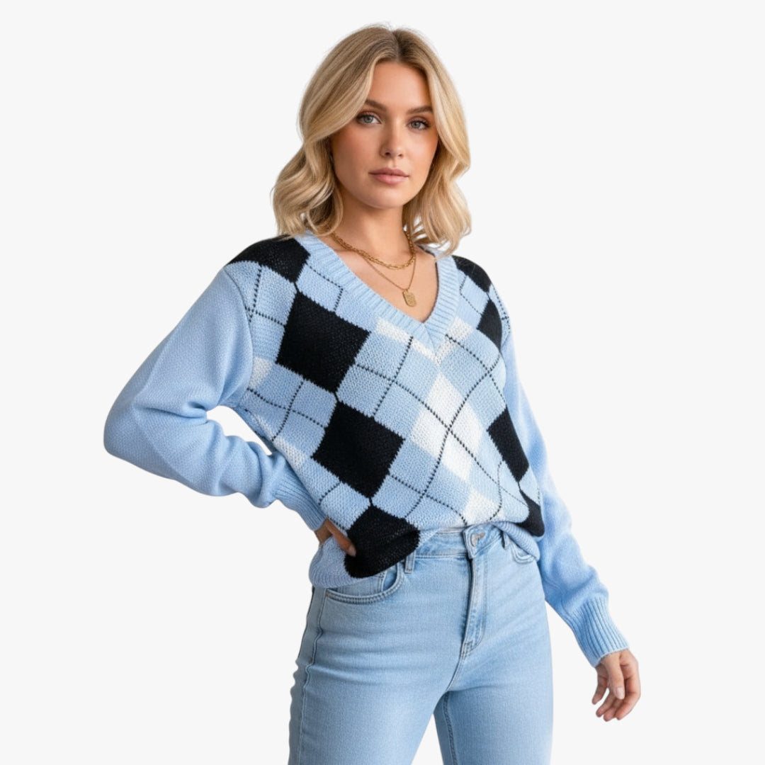Miles & Luna Wool Sweater V-neck Rib Knit for Women