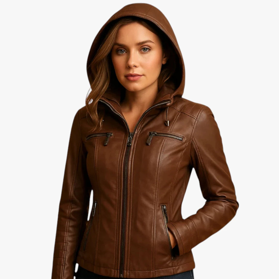 Miles & Luna leather jacket – with hood, fitted fit and zipper