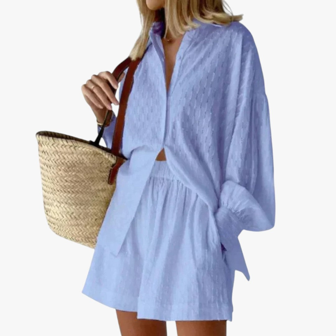 Brooke | Set Button-Up Shirt and High-Waisted Shorts Two-Piece Set for Women
