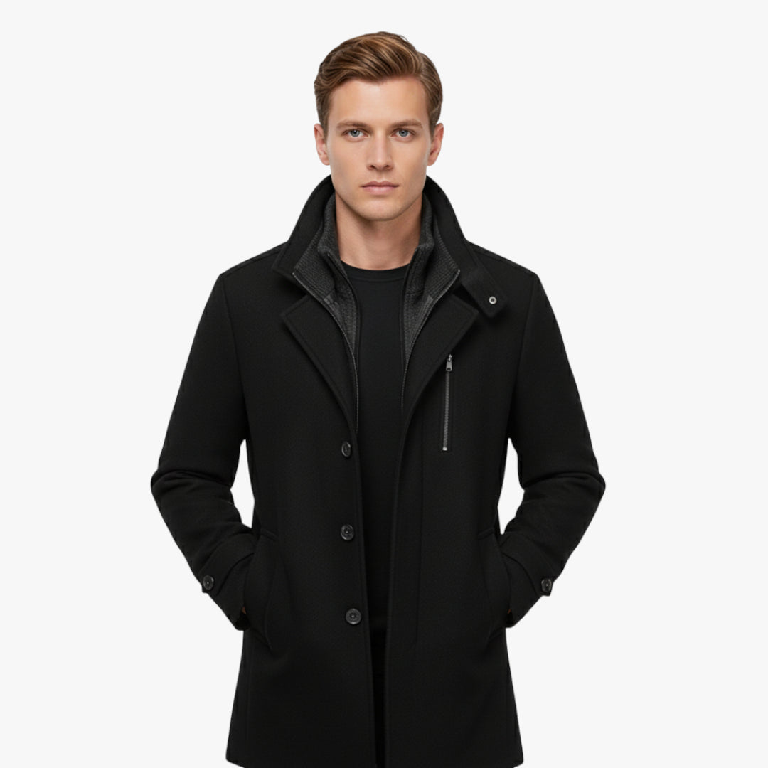 Crew | Coat Comfortable Wool Coat with Zipper and Buttons for Men