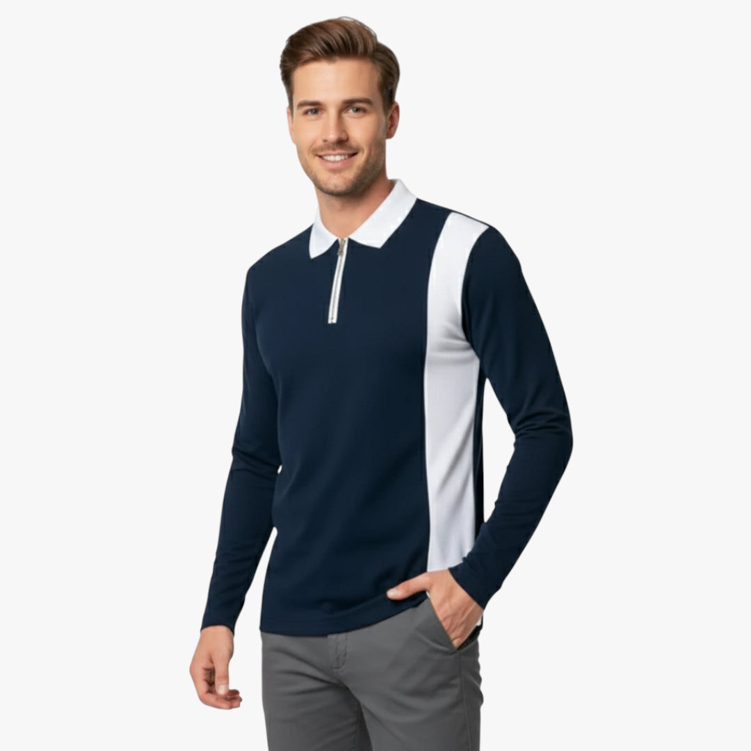 Logan | Shirt Cotton Blend Long Sleeve Zip Polo Design with Casual Sportswear Style for Men