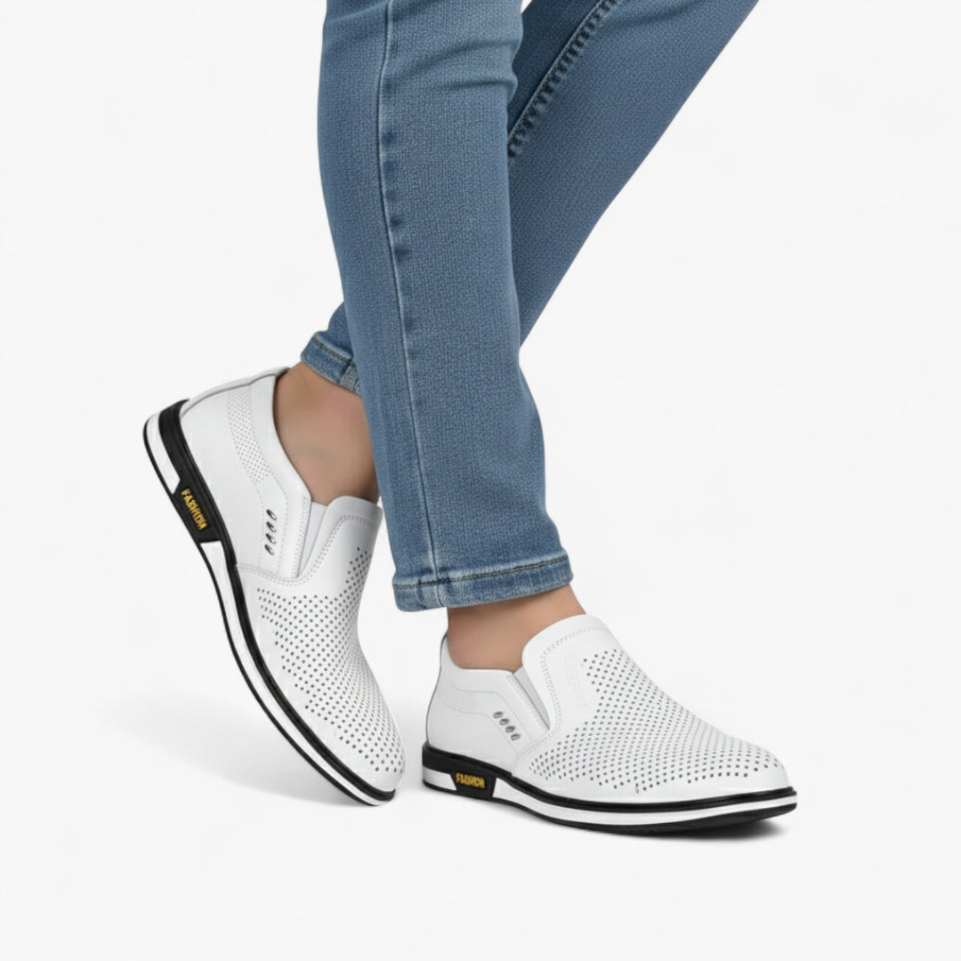 Luke | Leather Loafers – Slip-On Design, Perforated Upper and Non-Slip Sole for Men