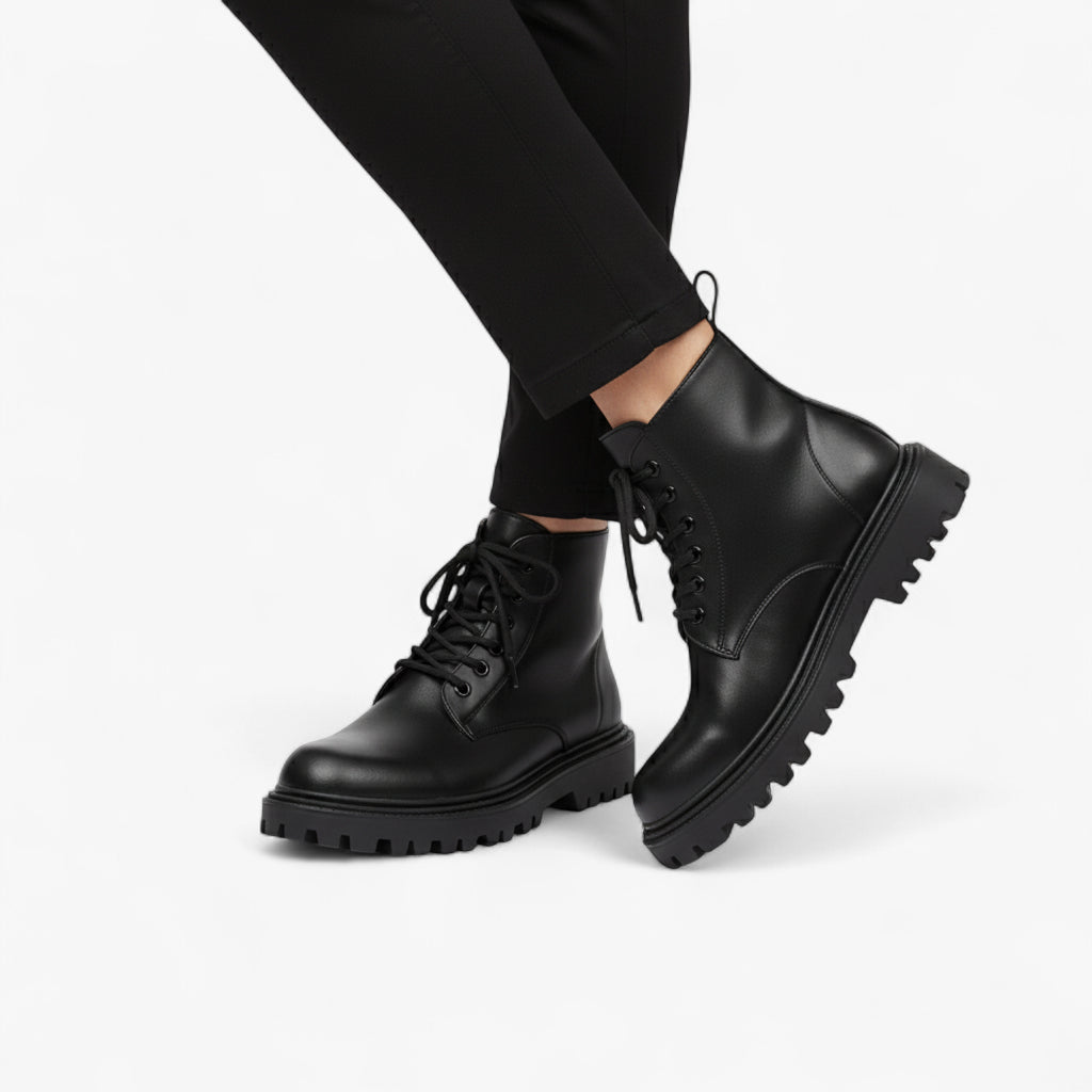 Mateo | Leather Combat Boots Lace-Up Design with Chunky Grip Sole for Men