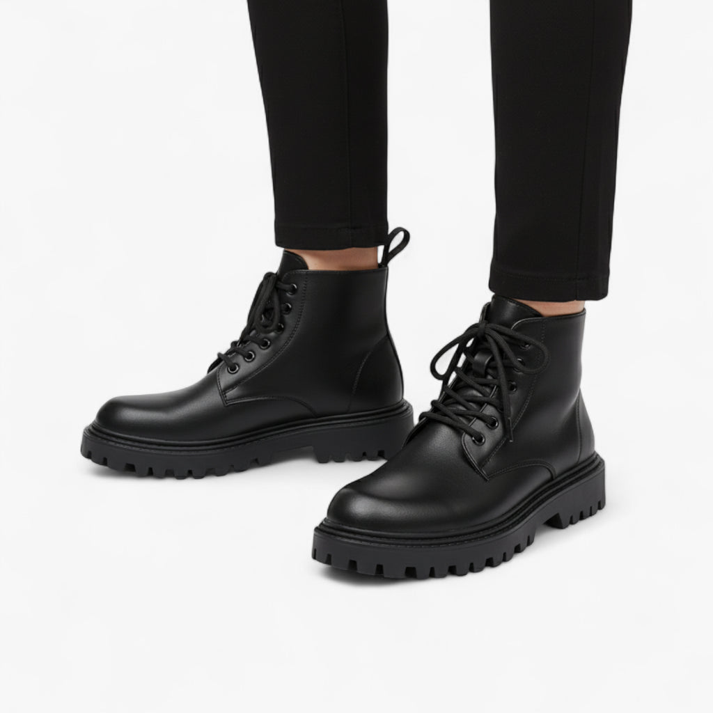 Mateo | Leather Combat Boots Lace-Up Design with Chunky Grip Sole for Men