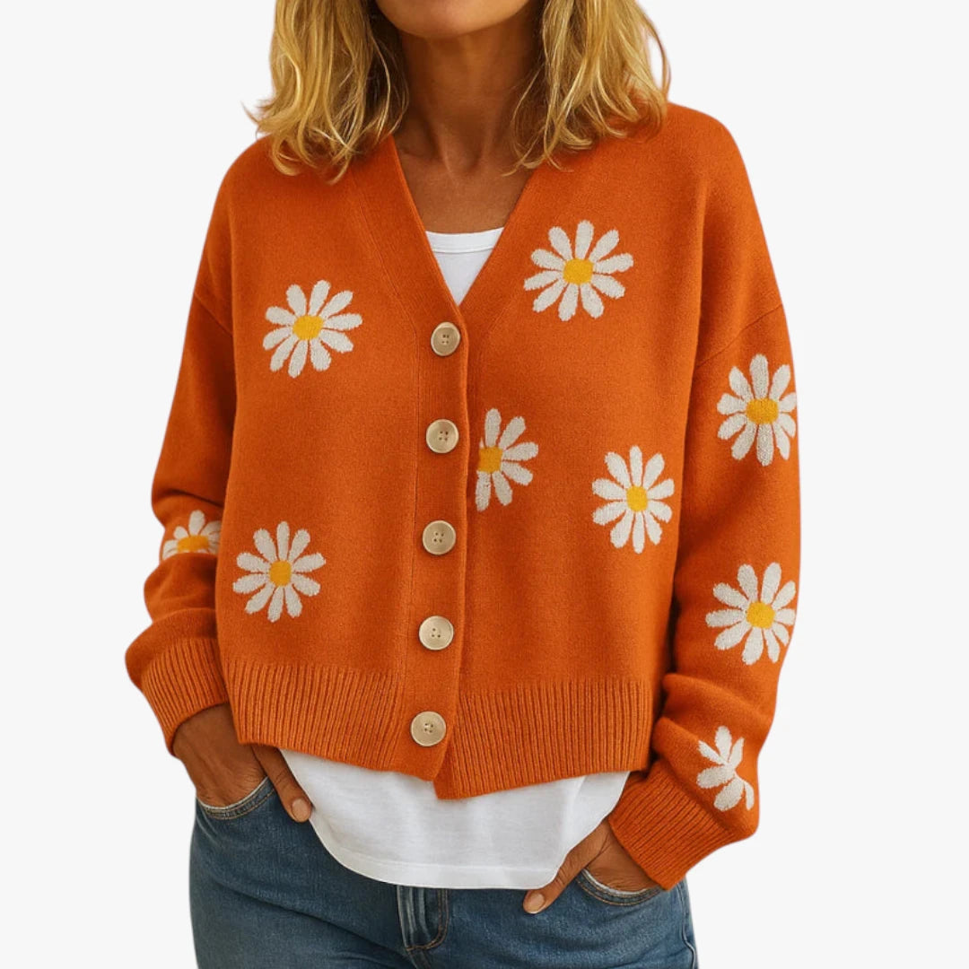 Miles & Luna Wool Cardigan With Floral Pattern And Button Closure For Women