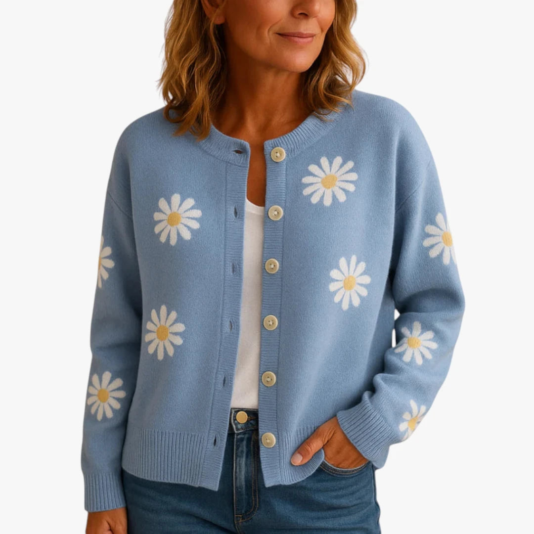 Miles & Luna Wool Cardigan With Floral Pattern And Button Closure For Women