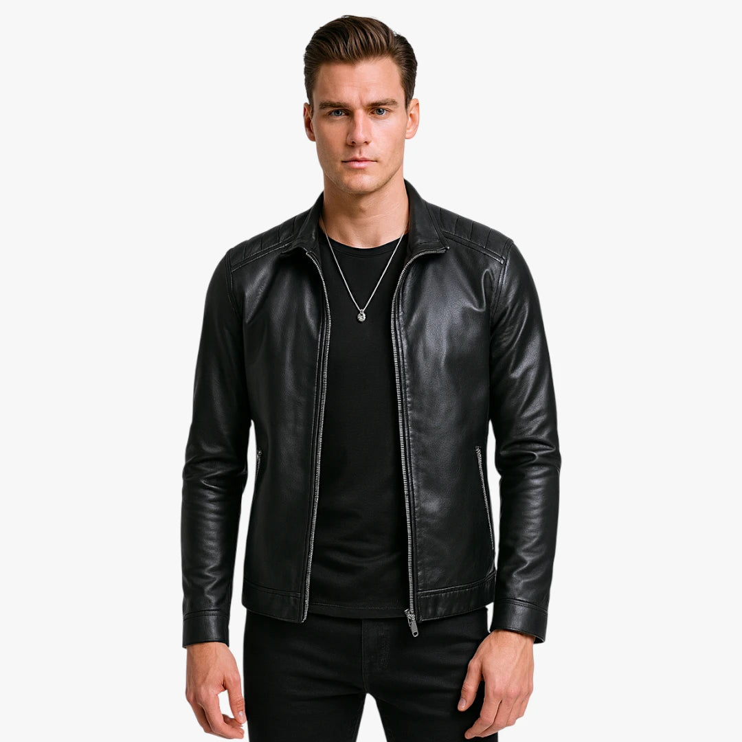 Miles & Luna Casual Leather Coat With Metallic Color For Men