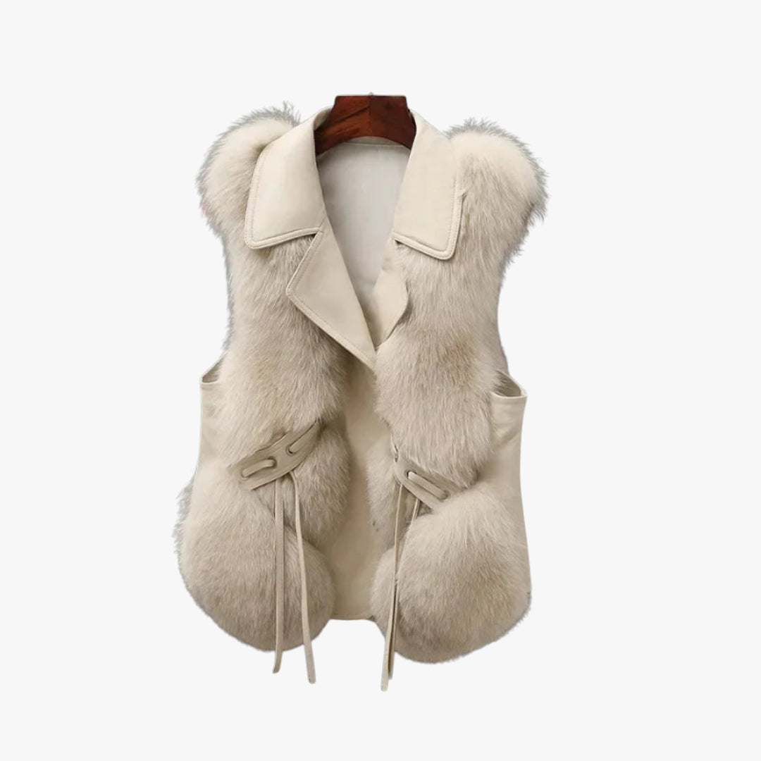 Miles & Luna Faux Fur Leather Vest with Adjustable Waist Ties for Women