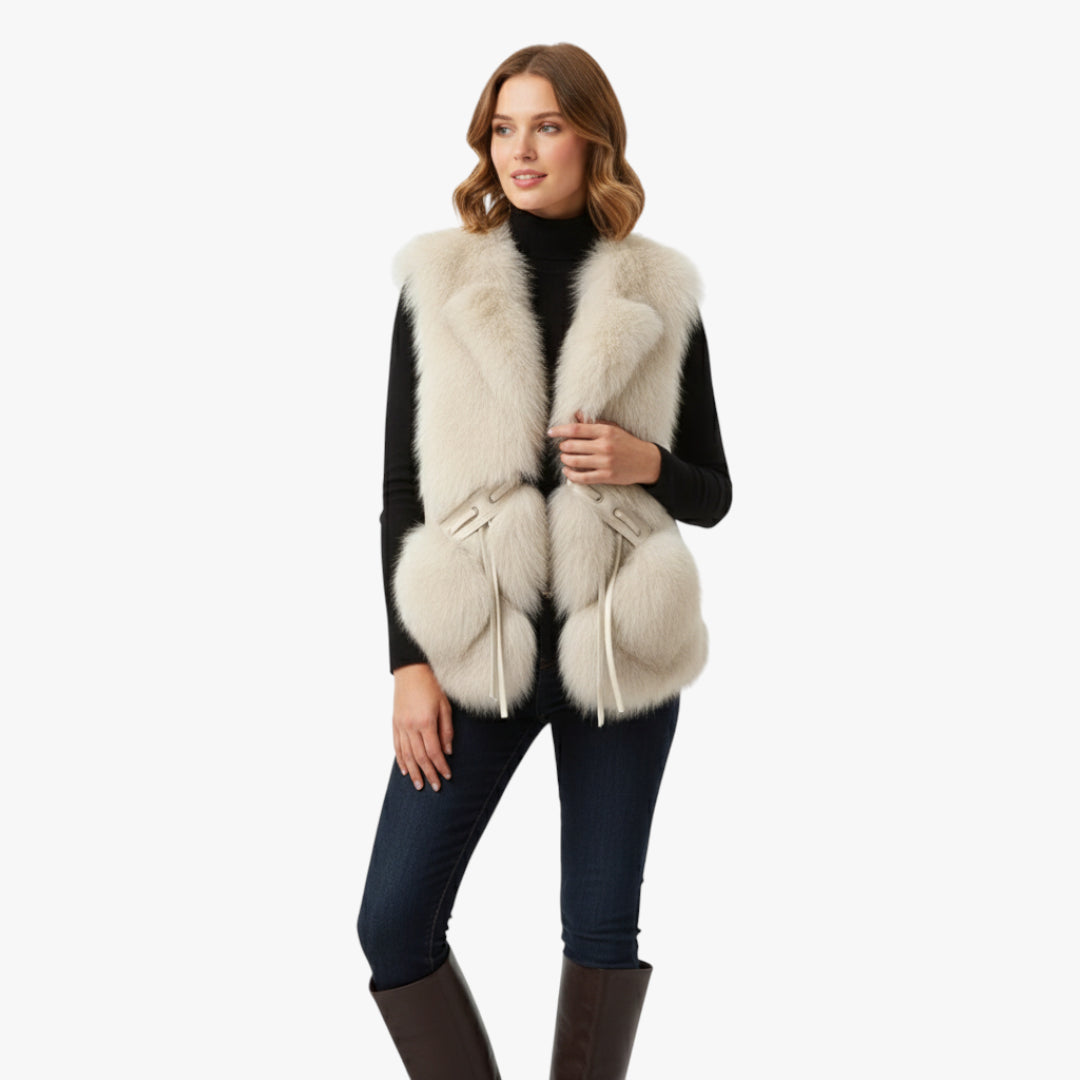 Miles & Luna Faux Fur Leather Vest with Adjustable Waist Ties for Women
