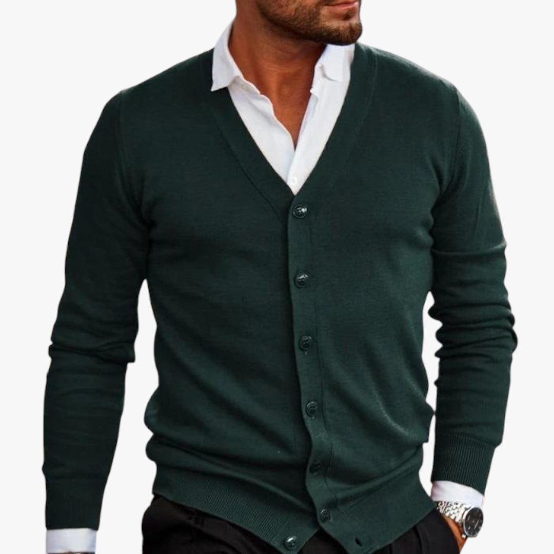Miles & Luna Grey Button-Up V-Neck Knit Cardigan with Long Sleeves for Men