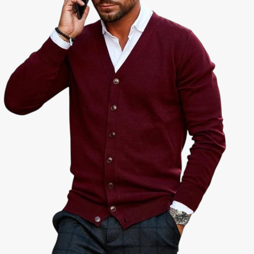 Miles & Luna Grey Button-Up V-Neck Knit Cardigan with Long Sleeves for Men