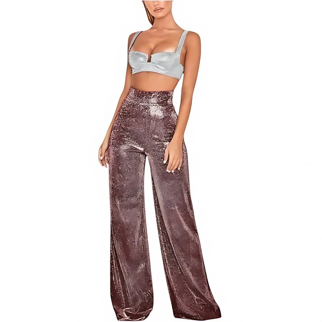 Miles & Luna Trousers Plain Fabric With High Waist Straight Legs For Women