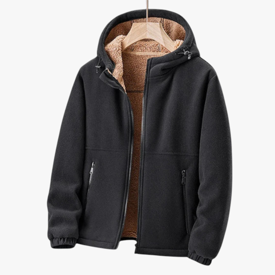 Miles & Luna Lined Hooded Fleece Jacket with Zip Closure and Pockets for Men