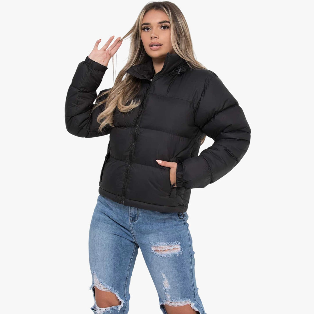 Miles & Luna Quilted Padded Weather-Resistant Puffer Jacket with Concealed Hood for Women