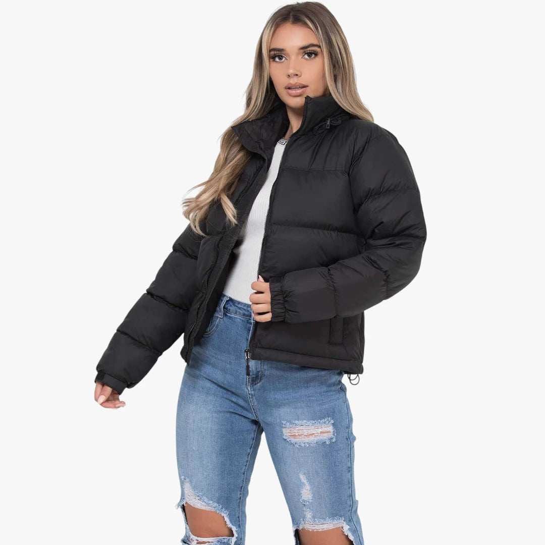 Miles & Luna Quilted Padded Weather-Resistant Puffer Jacket with Concealed Hood for Women