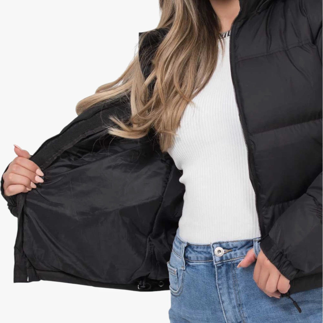 Miles & Luna Quilted Padded Weather-Resistant Puffer Jacket with Concealed Hood for Women