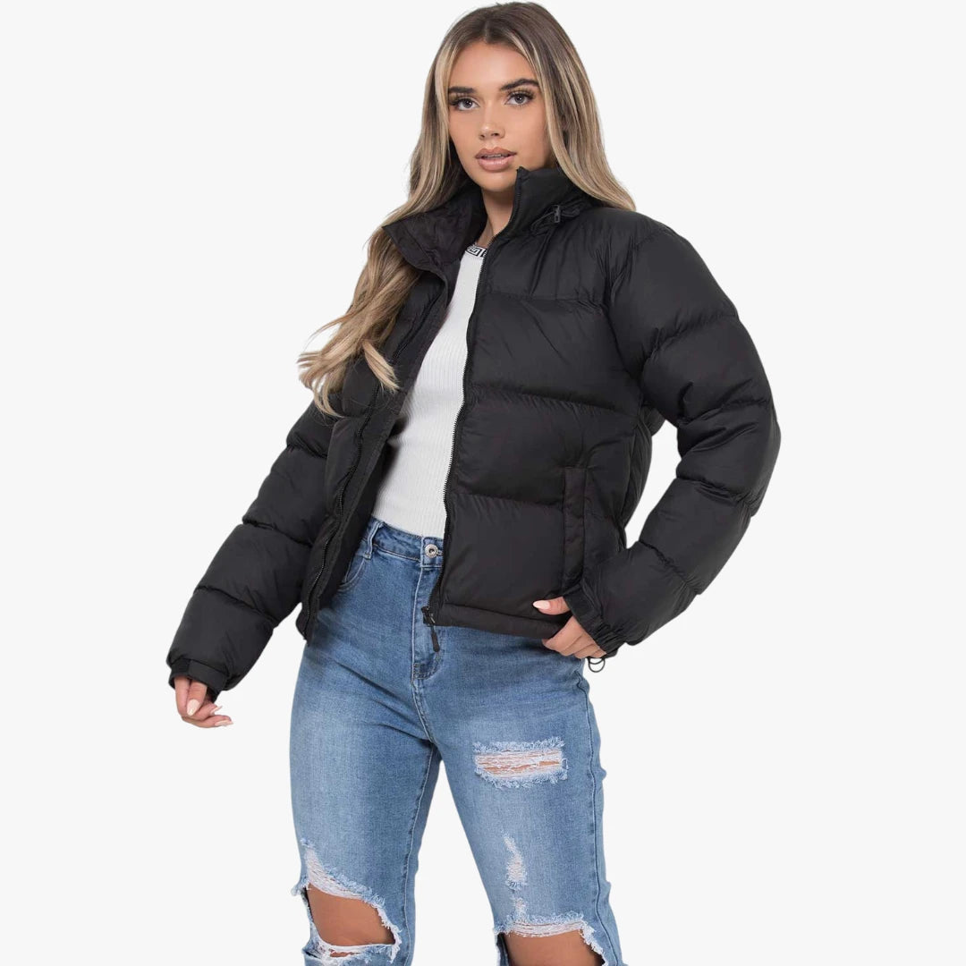 Miles & Luna Quilted Padded Weather-Resistant Puffer Jacket with Concealed Hood for Women