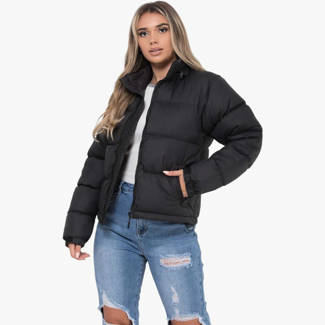 Miles & Luna Quilted Padded Weather-Resistant Puffer Jacket with Concealed Hood for Women