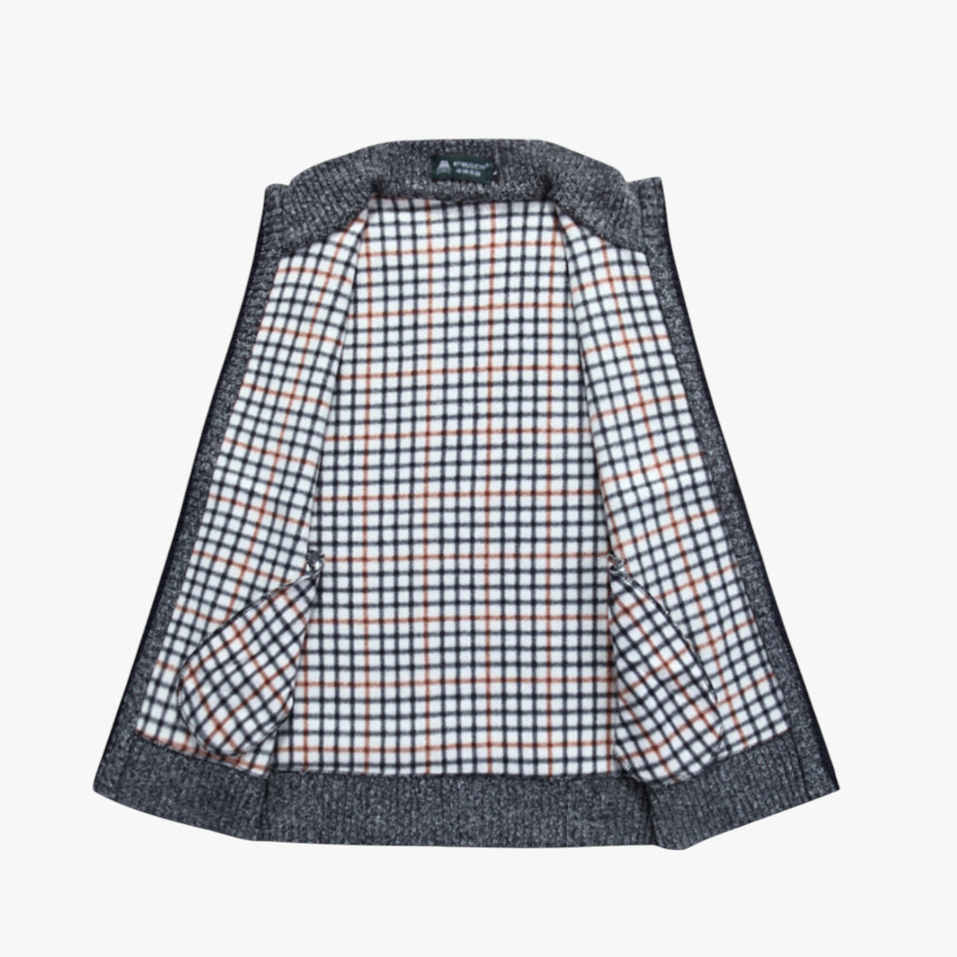 Miles & Luna Knit Zip Vest with Checkered Lining and Ribbed Hem for Men
