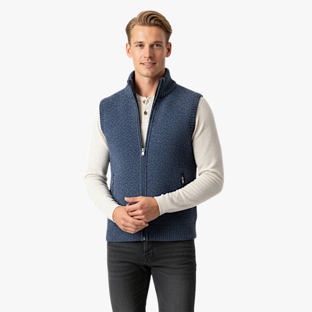 Miles & Luna Knit Zip Vest with Checkered Lining and Ribbed Hem for Men
