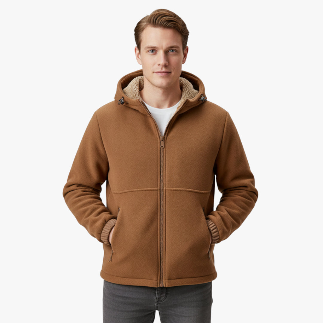 Miles & Luna Lined Hooded Fleece Jacket with Zip Closure and Pockets for Men