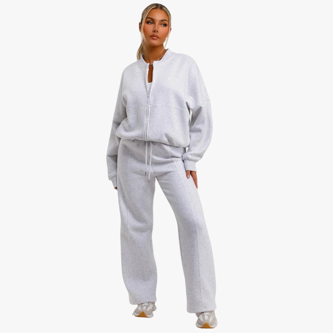 Miles & Luna Bomber Sweatshirt and Joggers Loungewear Co-Ord Set with Zip Detail for Women