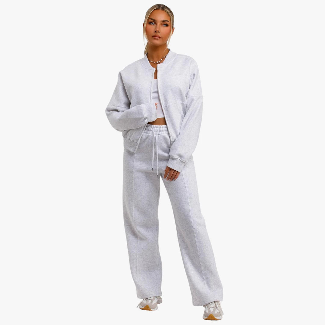 Miles & Luna Bomber Sweatshirt and Joggers Loungewear Co-Ord Set with Zip Detail for Women