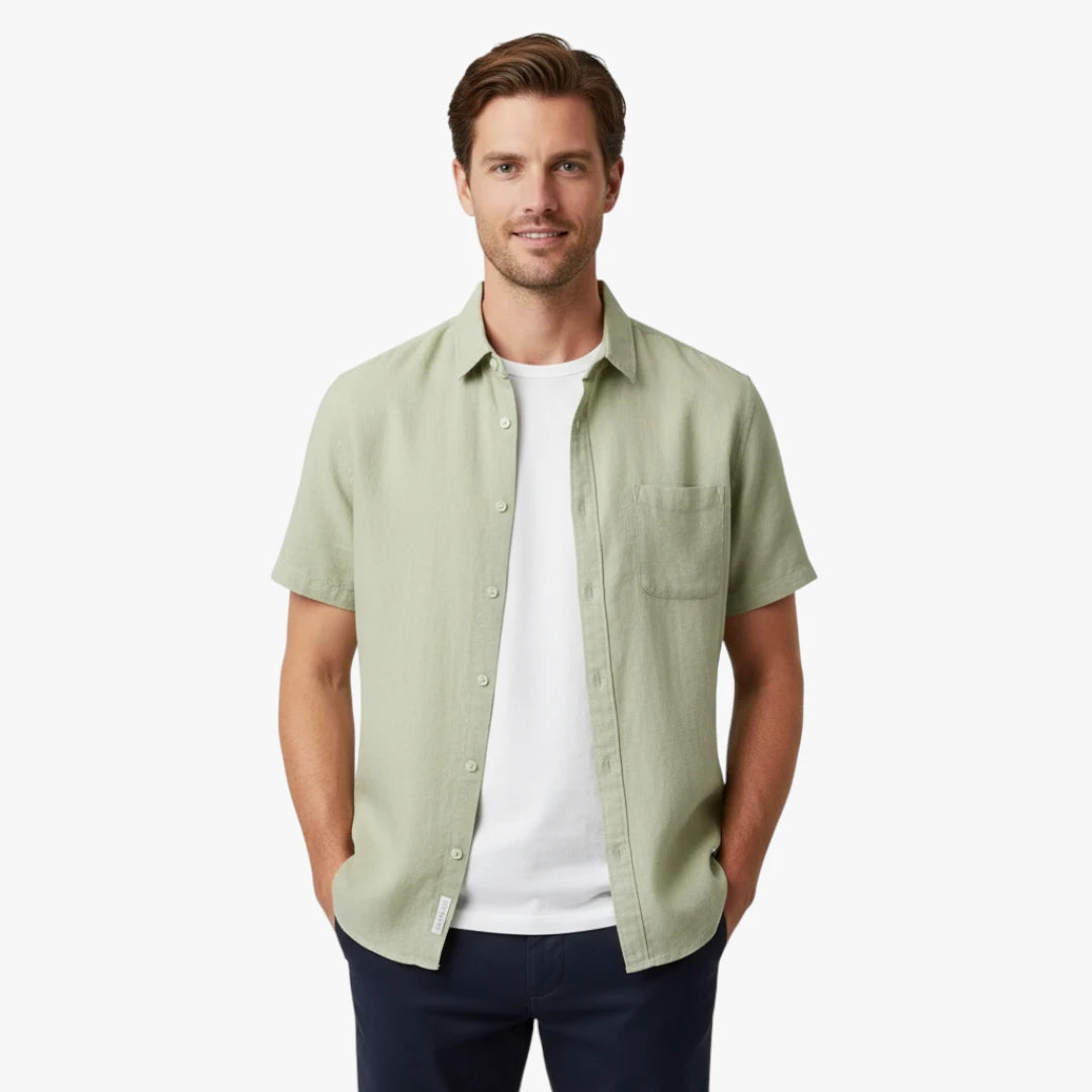Miles & Luna Old Money Linen Short Sleeve Button Up Shirt Breathable Summer Style for Men