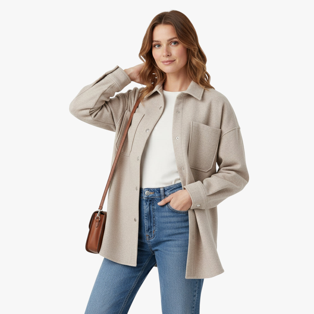 Lily | Oversized Knit Shacket Double Pockets Turn-Down Collar and Relaxed Fit for Women