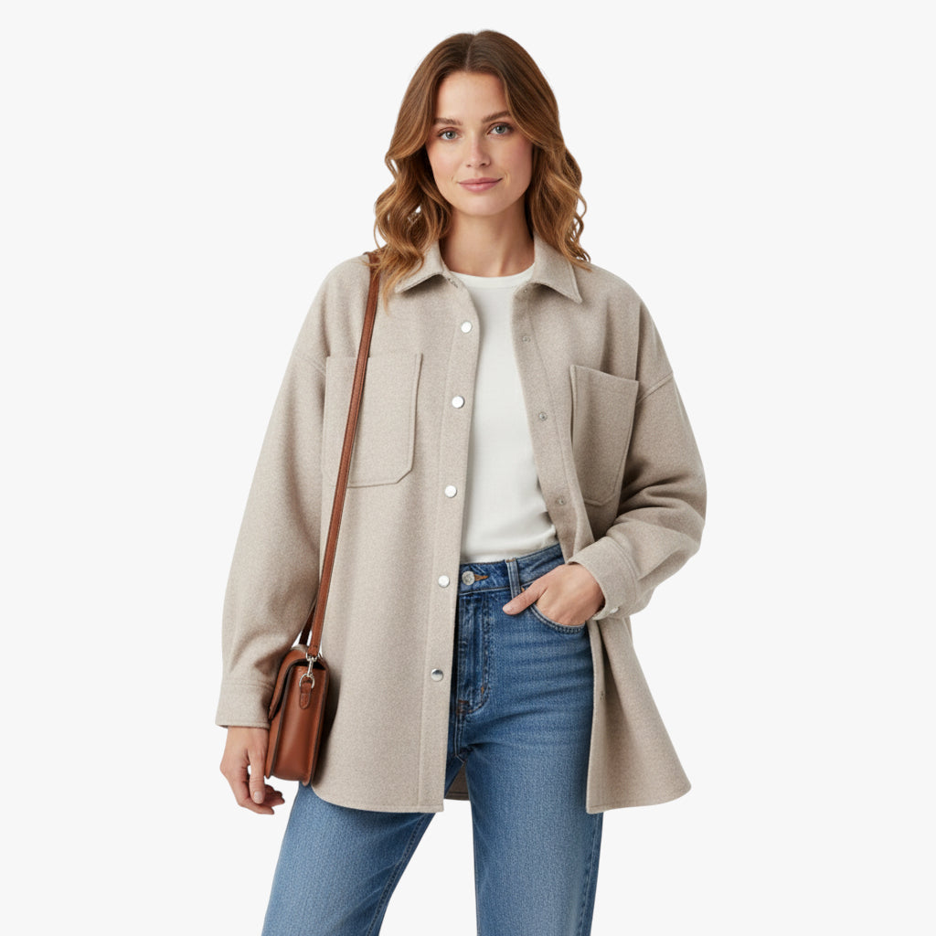 Lily | Oversized Knit Shacket Double Pockets Turn-Down Collar and Relaxed Fit for Women