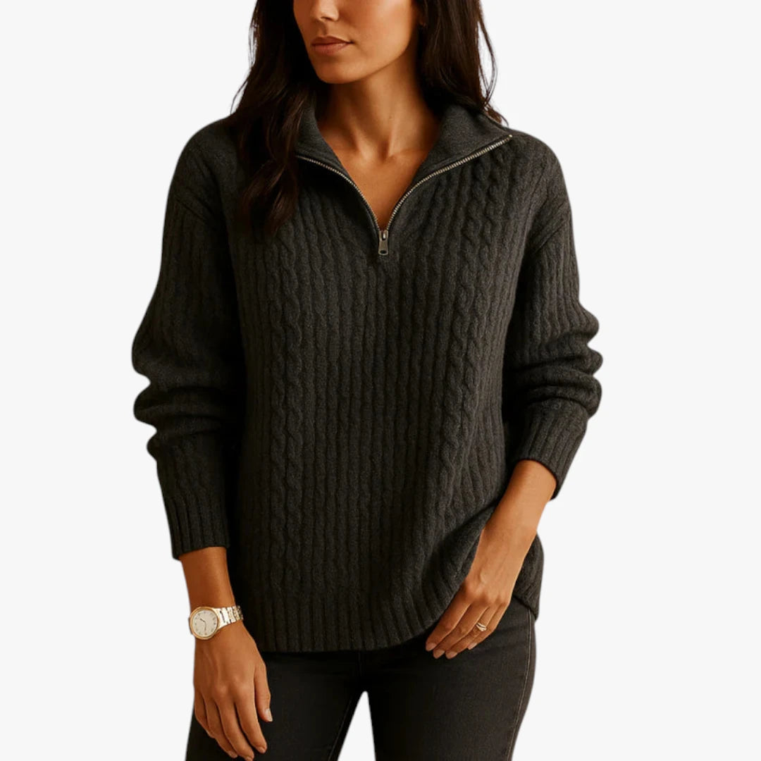 Miles & Luna Sweater Wool Sweater With Half Zip And Knitted look For Women