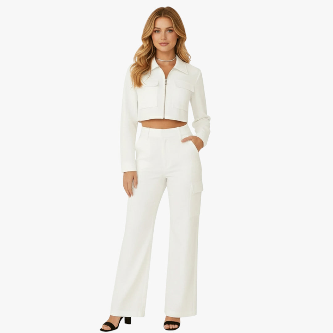 Olivia | Two Piece Cargo Set with Cropped Zip Jacket and High Waist Pants for Women