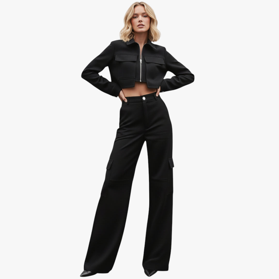 Olivia | Two Piece Cargo Set with Cropped Zip Jacket and High Waist Pants for Women