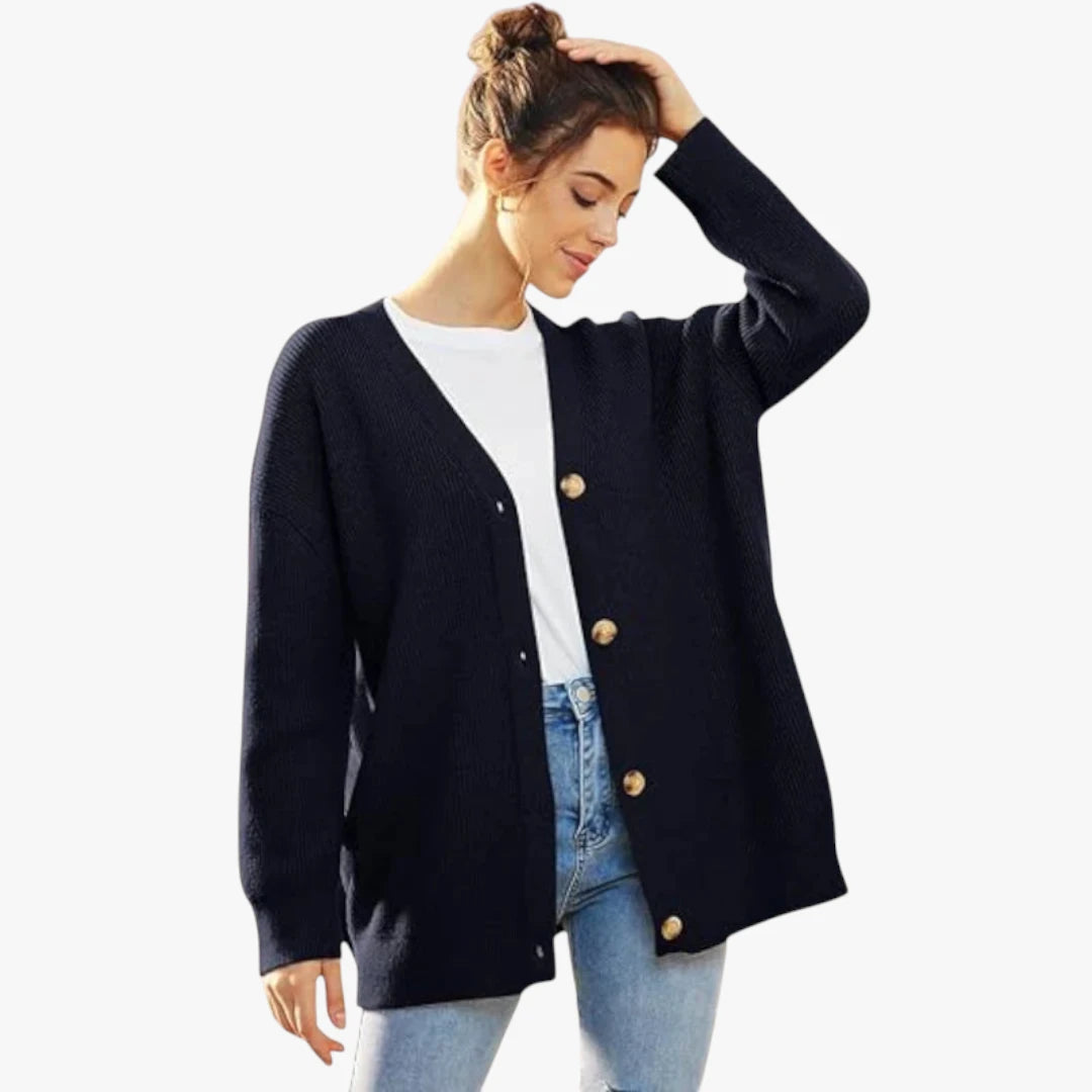 Miles & Luna Oversized Crochet Cardigan With V-Neck And Button Closure For Women