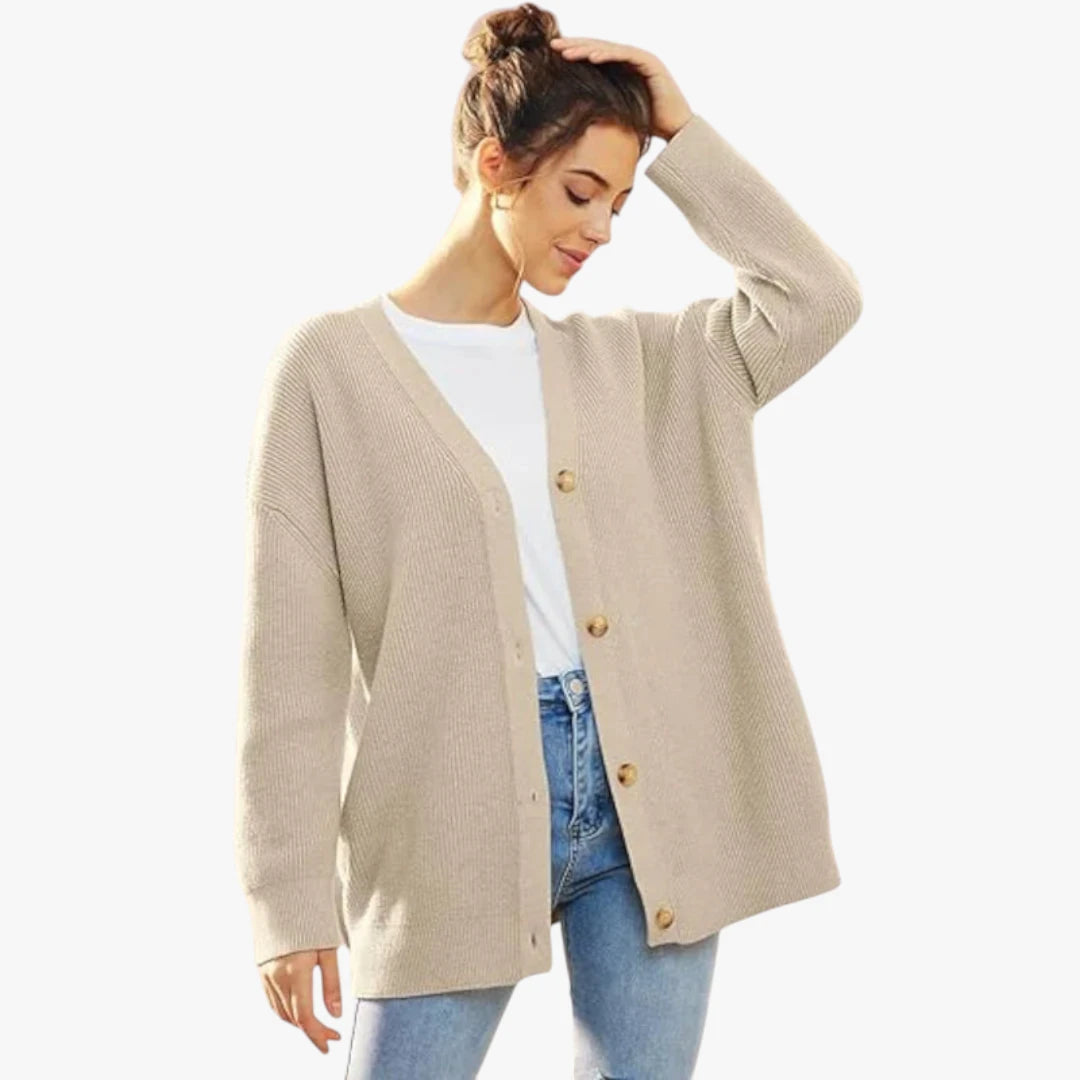 Miles & Luna Oversized Crochet Cardigan With V-Neck And Button Closure For Women
