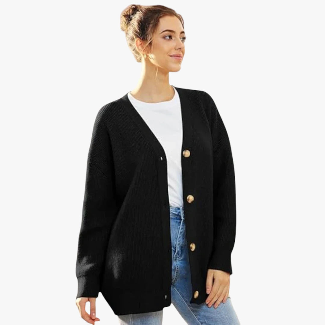 Miles & Luna Oversized Crochet Cardigan With V-Neck And Button Closure For Women