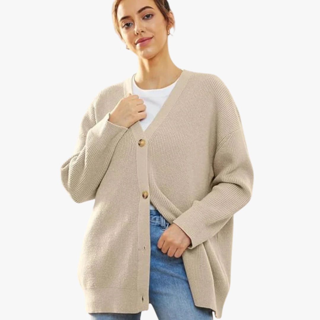 Miles & Luna Oversized Crochet Cardigan With V-Neck And Button Closure For Women